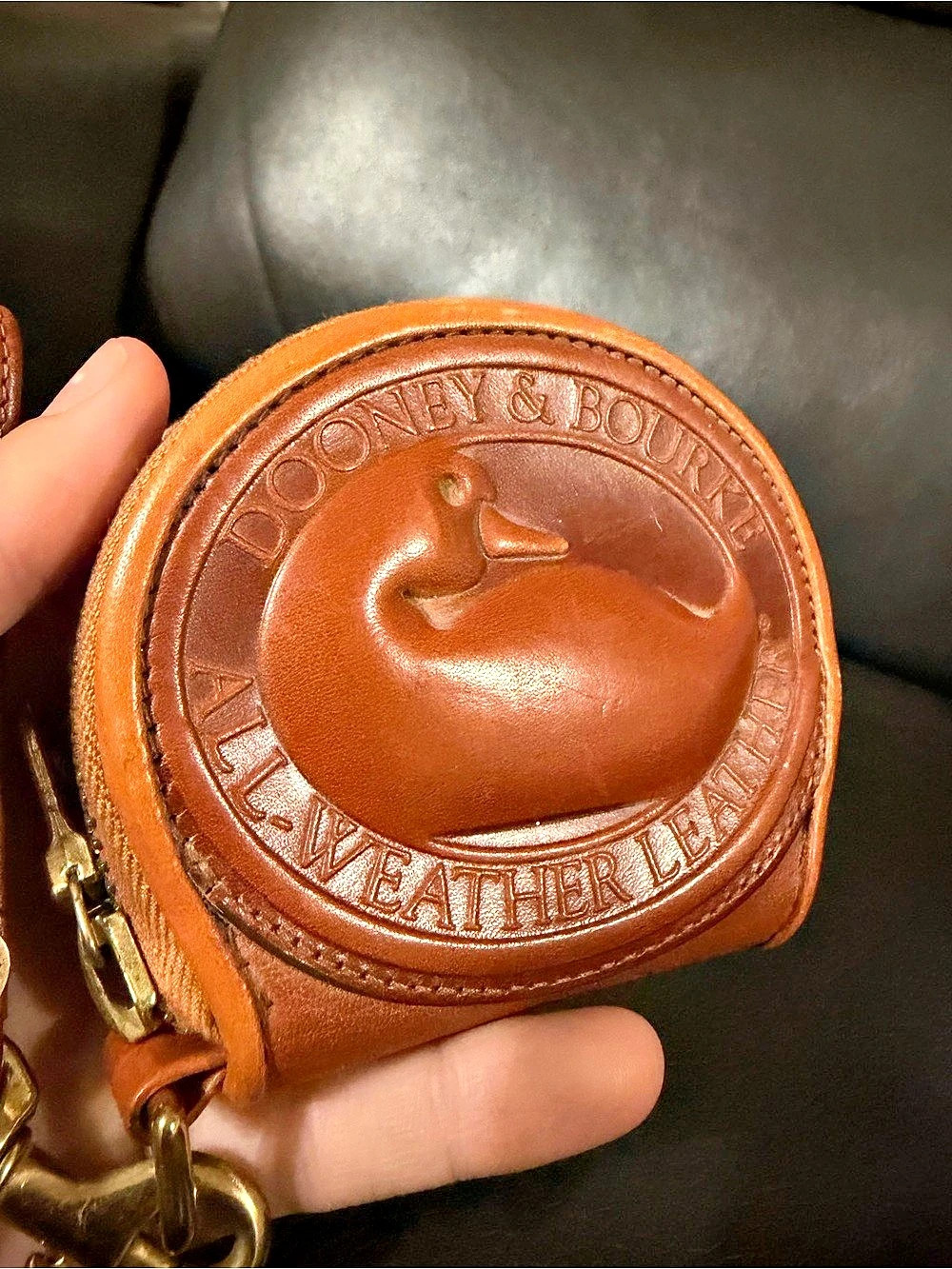 Dooney & Bourke All-Weather Leather Big Duck Coin Purse Wristlet Brown